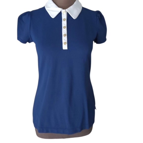 Lilly Pulitzer Luxeletic Frida Puff Sleeve Blue Polo Shirt Women's Size Small - Picture 1 of 15